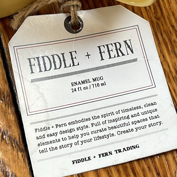 Fiddle + Fern yellow metal mug. Enamel coated, 24 oz.  Farmhouse style. - Picture 2 of 8